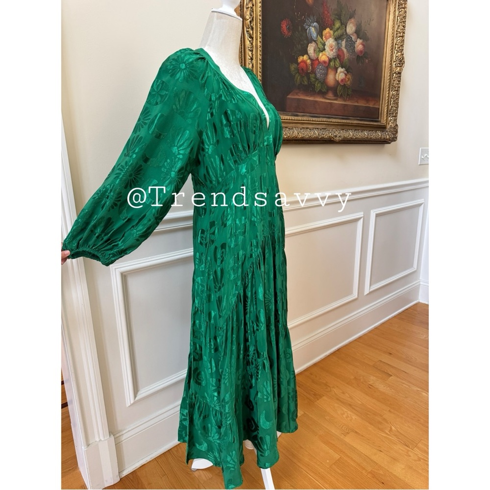 ANTHROPOLOGIE Farm Rio Green Floral Jacquard V-Neck Maxi Dress Petite MP NWT - Picture 11 of 17